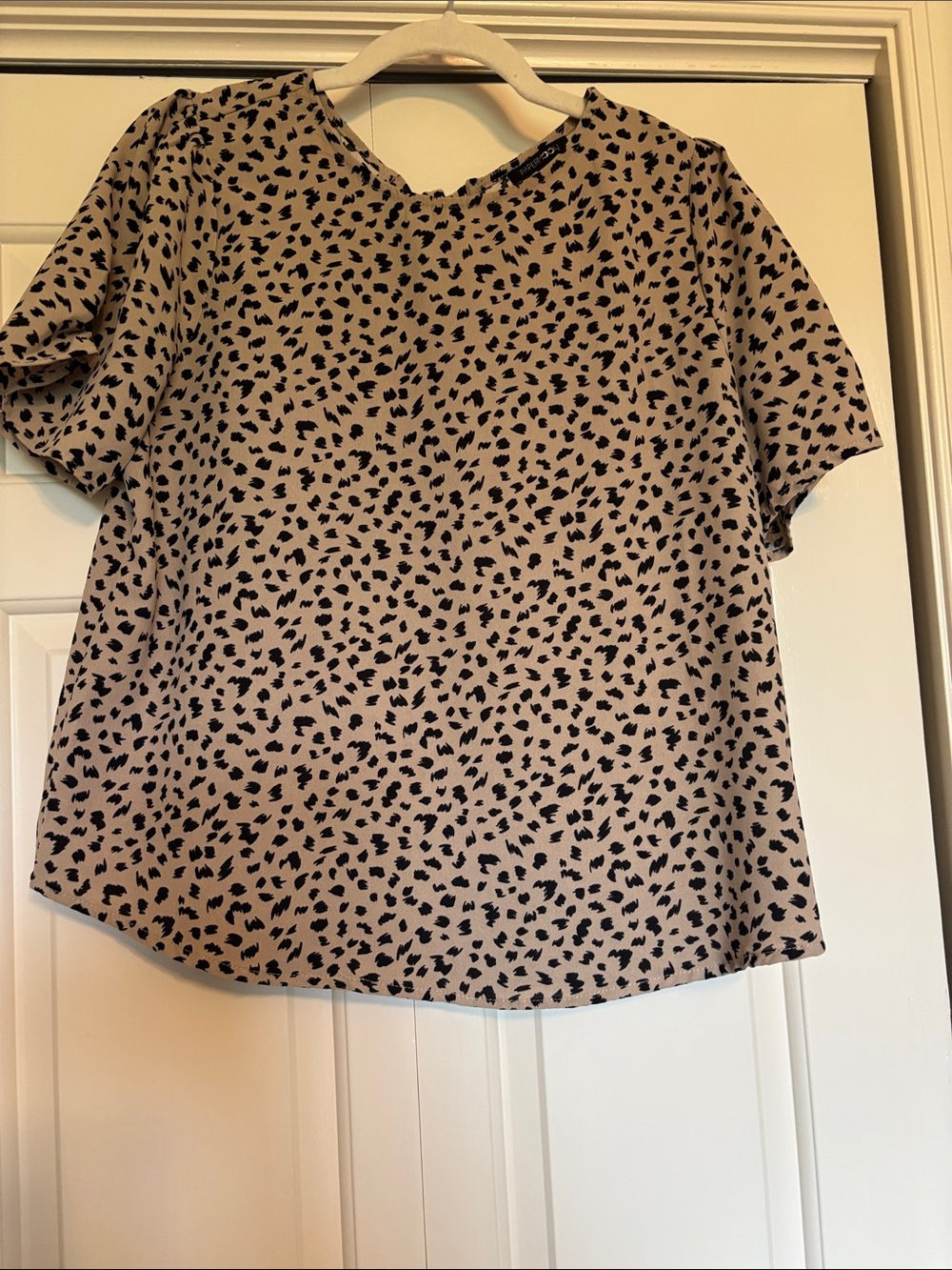 Papermoon Taupe Short-Sleeve Top with Black Spot Print